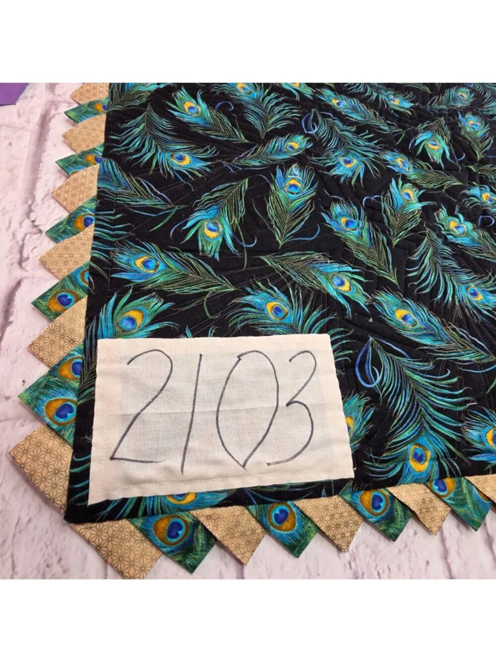 Quilted Wall Hanging Peacock Themed Rhinestone Accents 2nd Place Award Winning 2
